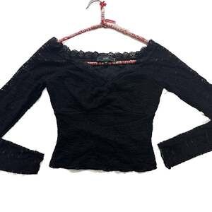 Brandy Melville black lace long sleeve top One size...
